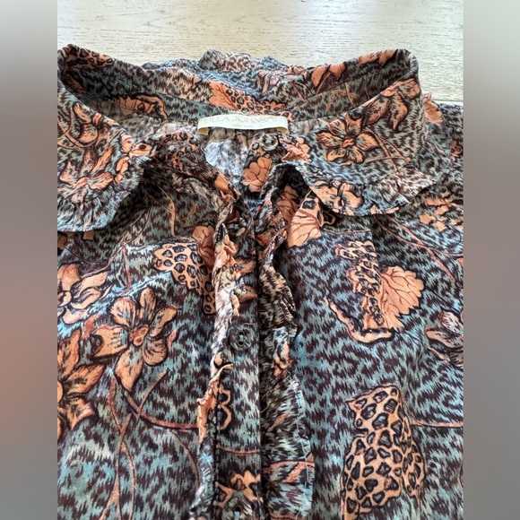 NWOT Ulla Johnson Manet Cotton Ruffle Floral Blouse Aegean Blue Sz 8 Medium - Picture 4 of 15
